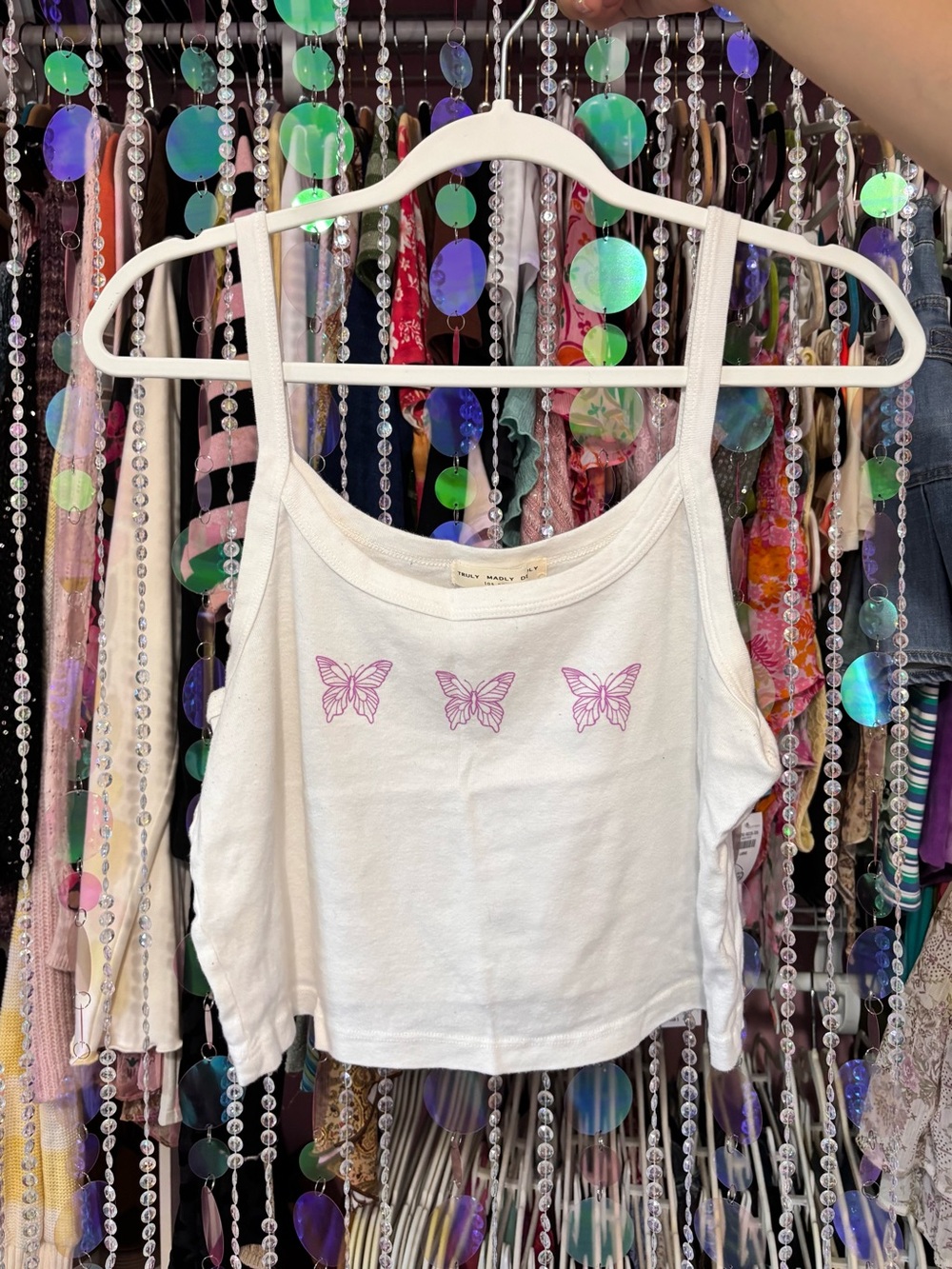 White & Pink Butterfly Tank Top